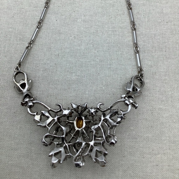 Vintage Coro Signed Amethyst Rhinestones Silver Necklace - Picture 5 of 5